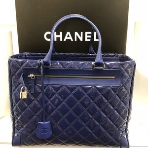 NEW CHANEL Timeless Quilted Royal Blue Tote Bag